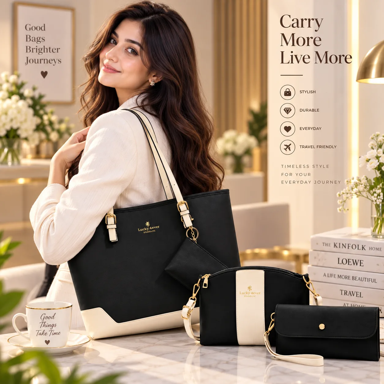 Premium 4-Piece Ladies Bag Set(Black)
