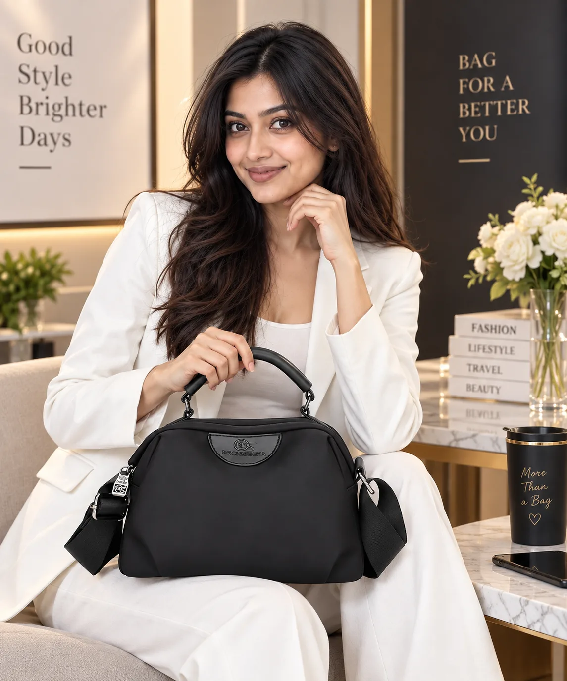 Premium Waterproof Oxford Shoulder Handbag (Black)