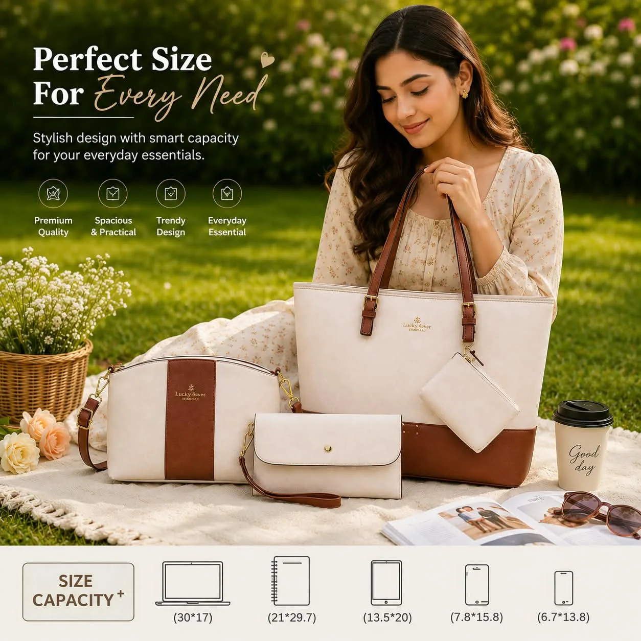 Premium 4-Piece Ladies Bag Set (Cream)