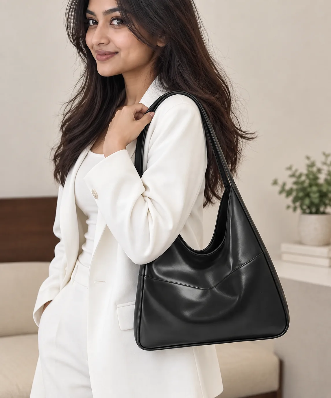 Retro Textured Shoulder Bag (Black)
