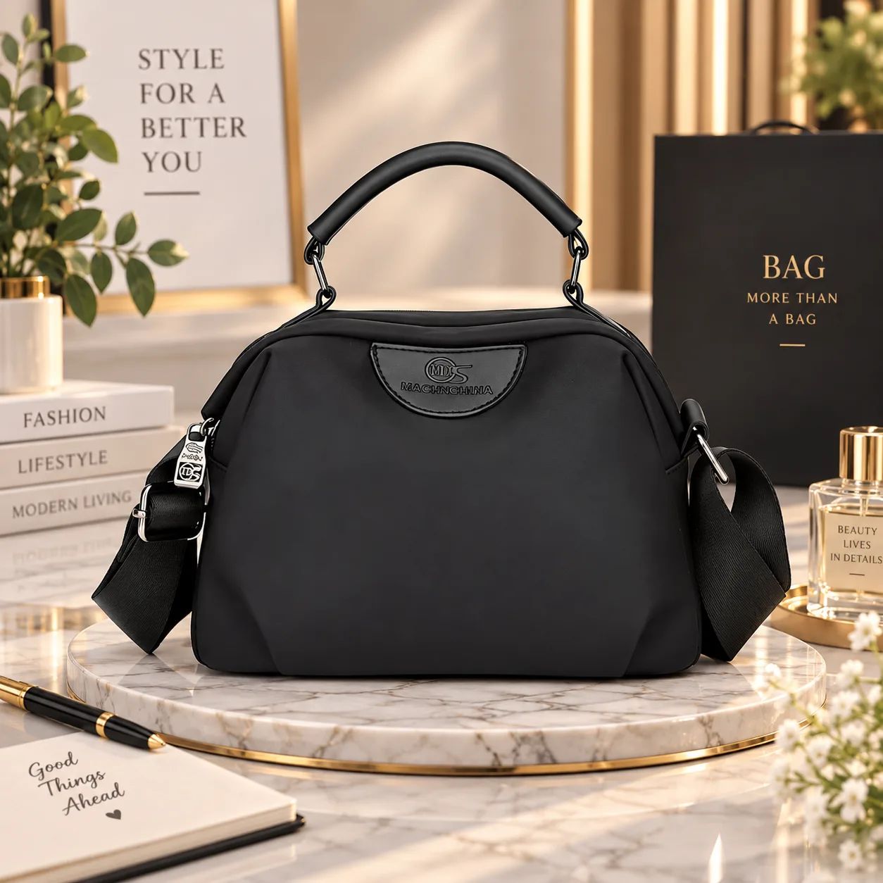 Premium Waterproof Oxford Shoulder Handbag (Black)