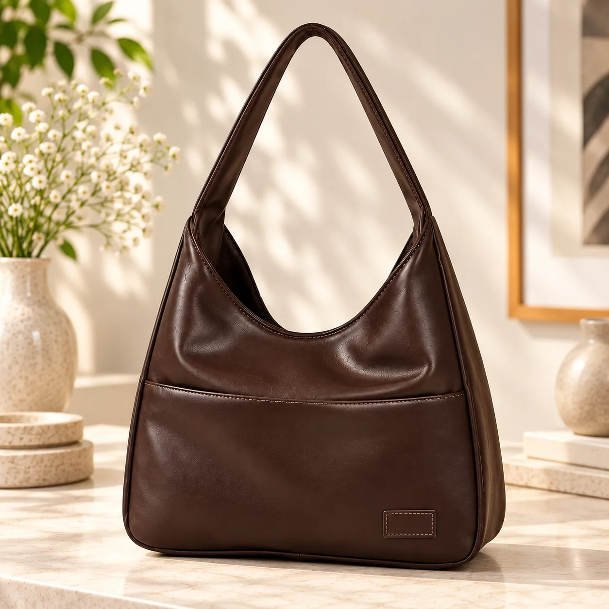 Retro Textured Shoulder Bag (Coffee)