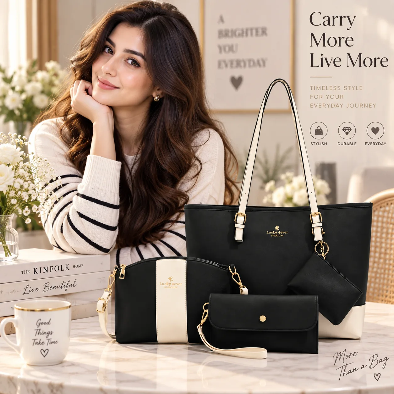 Premium 4-Piece Ladies Bag Set(Black)