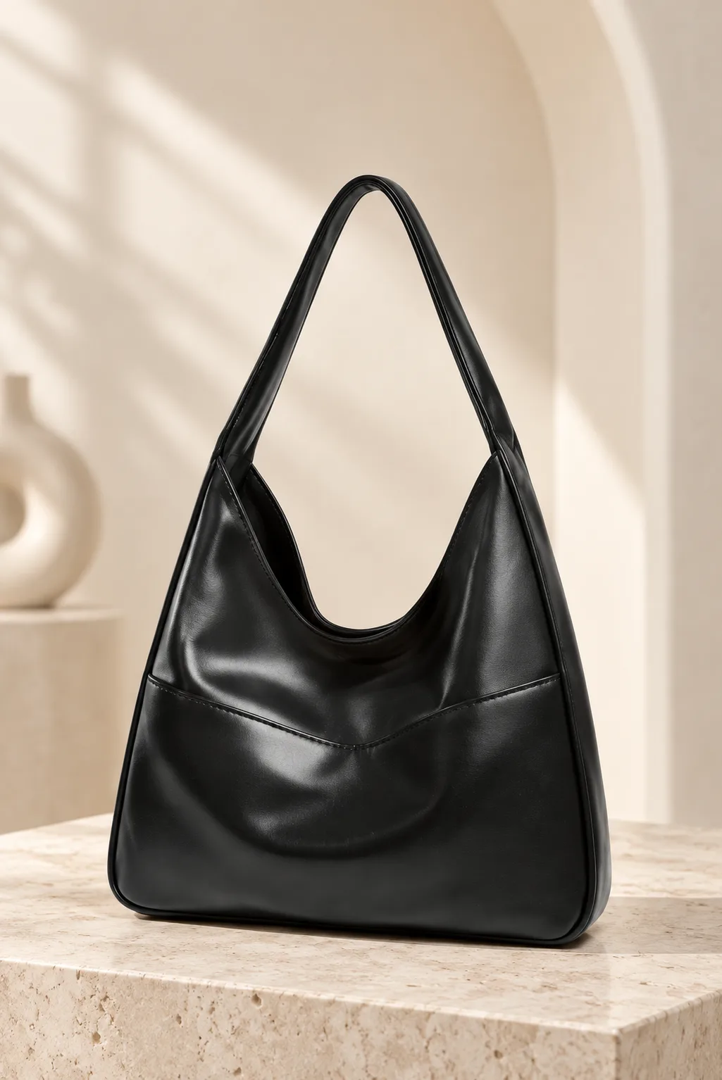 Retro Textured Shoulder Bag (Black)