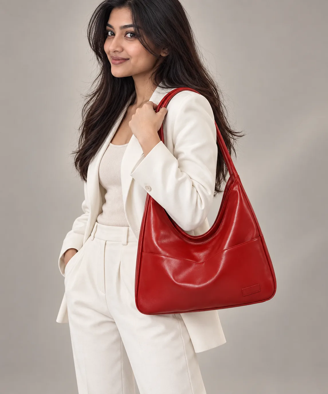 Retro Textured Shoulder Bag (Red)