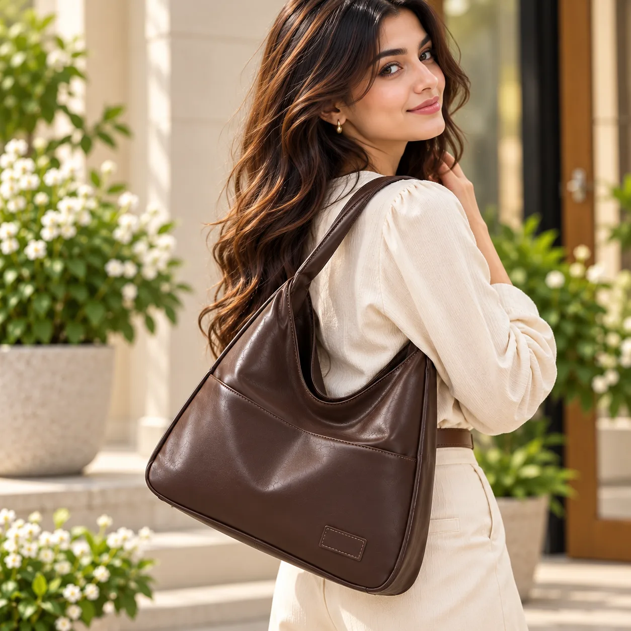 Retro Textured Shoulder Bag (Coffee)