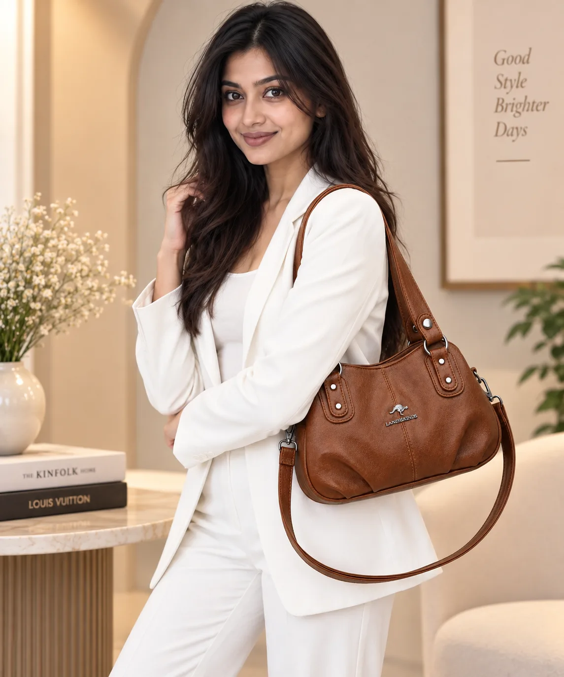 Premium Multi-Compartment Designer Handbag – Brown