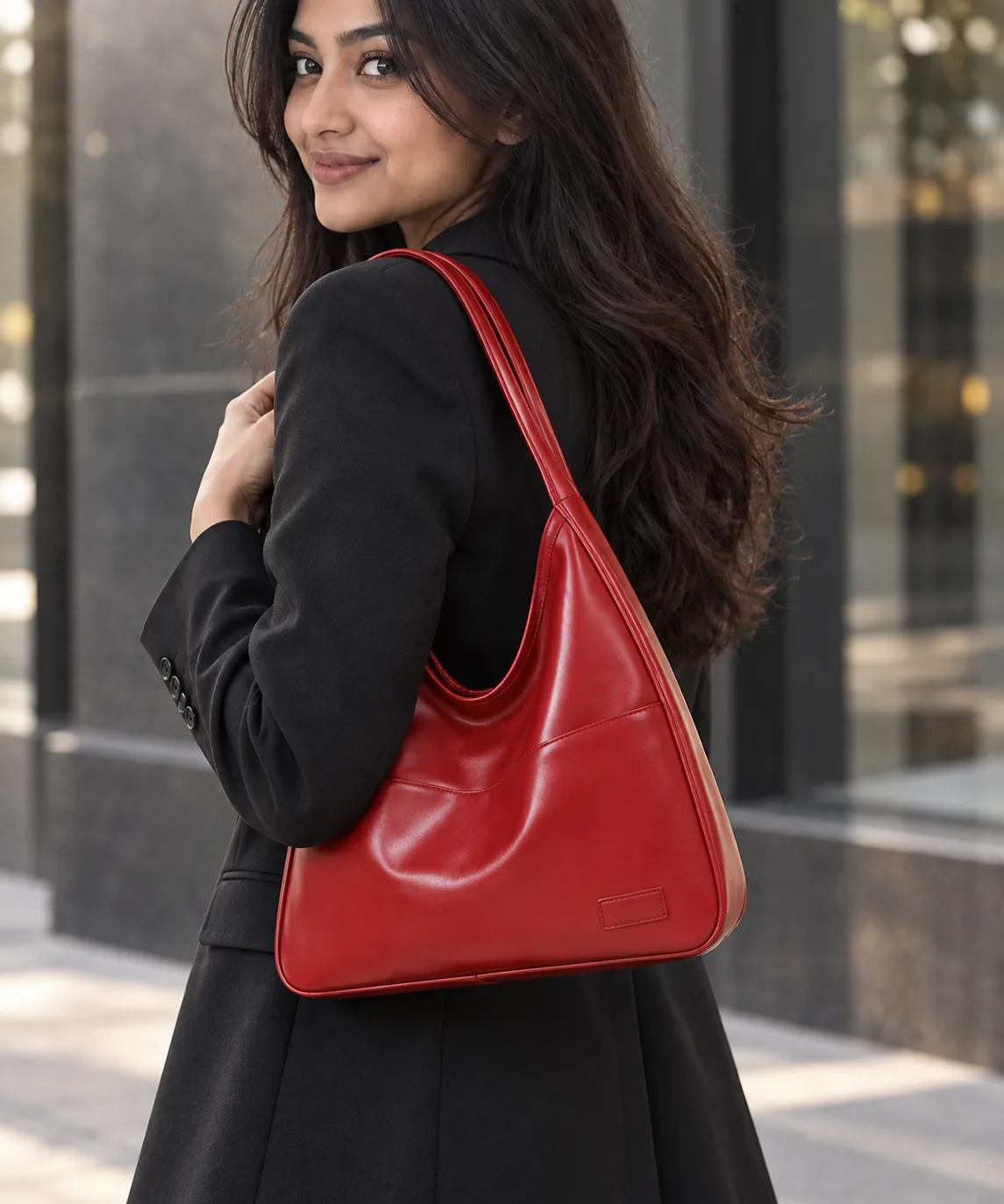 Retro Textured Shoulder Bag (Red)