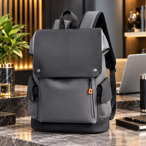 Premium Waterproof PU Leather Laptop Backpack – Ash