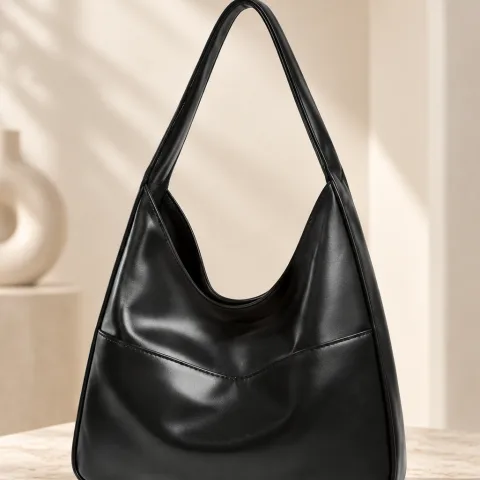 Retro Textured Shoulder Bag (Black)