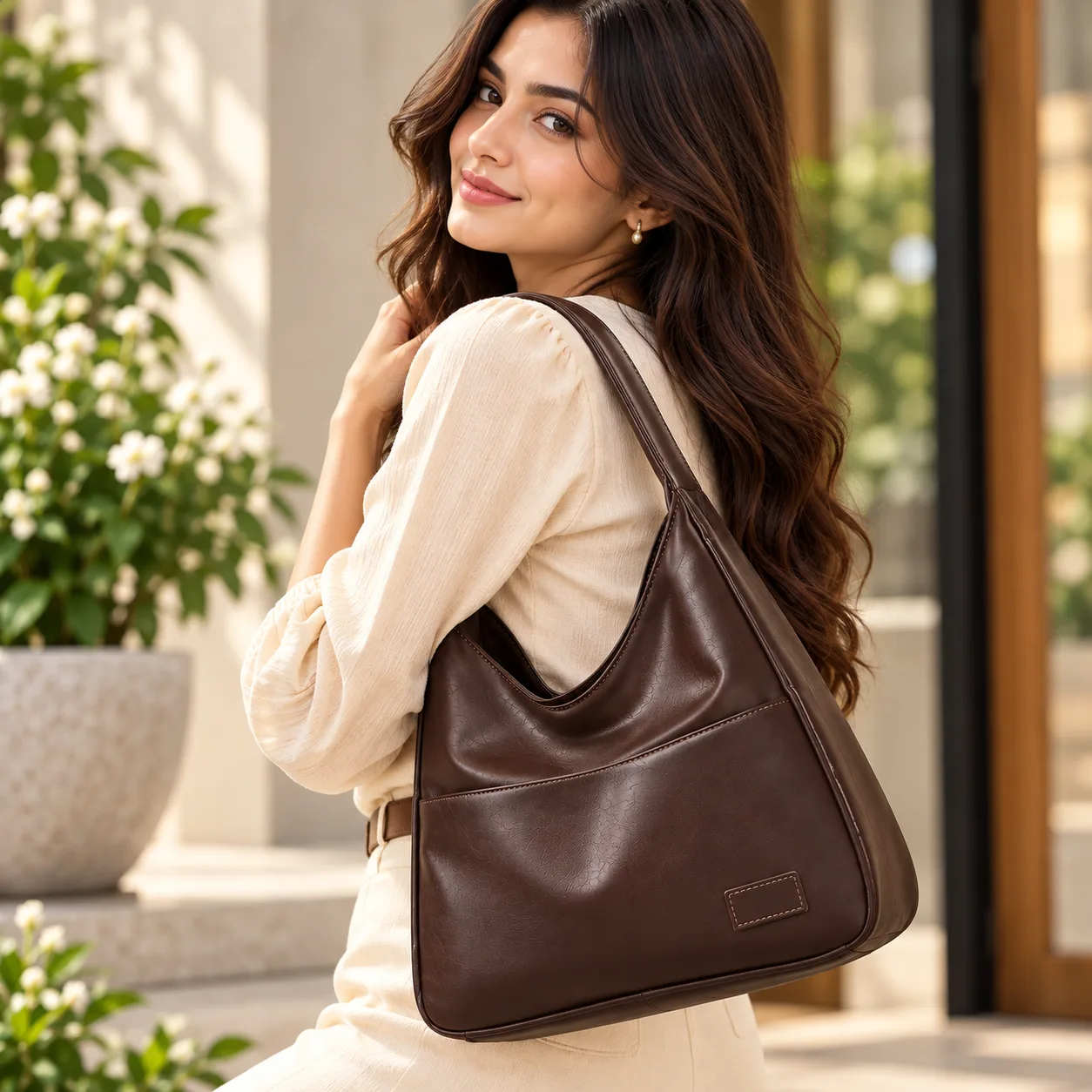 Retro Textured Shoulder Bag (Coffee)